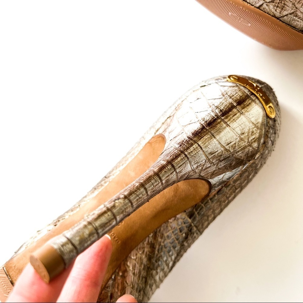 Christian Dior Platinum Snake Skin Peep-toe Heels 36 - Picture 12 of 16